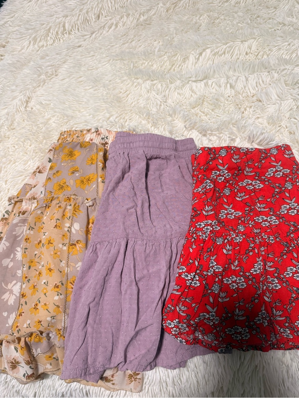 Women’s Mini Skirt in Lavender, Red Floral, and Yellow Floral